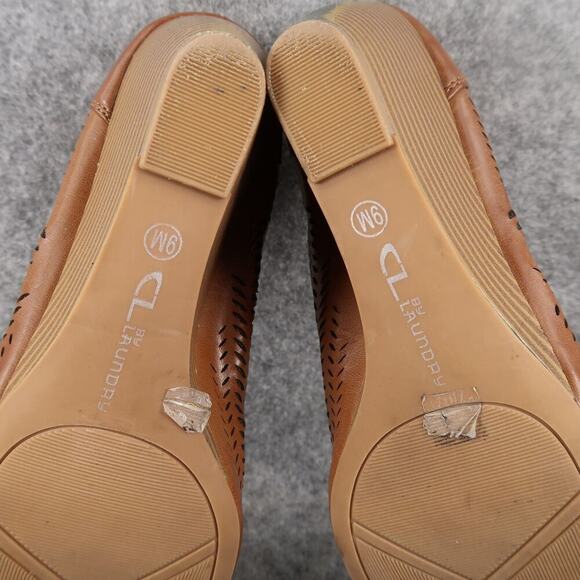 CL by Laundry Shoes Womens 9 Peep Toe Wedges Fashion Perforated Slip On Brown - Picture 12 of 12